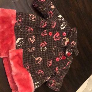 2 Black/Gray and Pink Floral Pea Coats w/Beanies